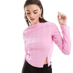 & Other Stories Pink Blouse Cropped Asymmetric Frilled Top Size 8